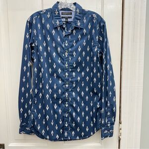 Banana Republic slim fit button down aztec navy white print shirt men's small